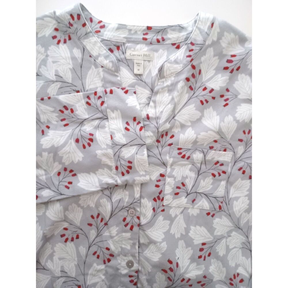 Garnet Hill Flannel Midi Nightgown Womens Size Medium White Organic Cotton
